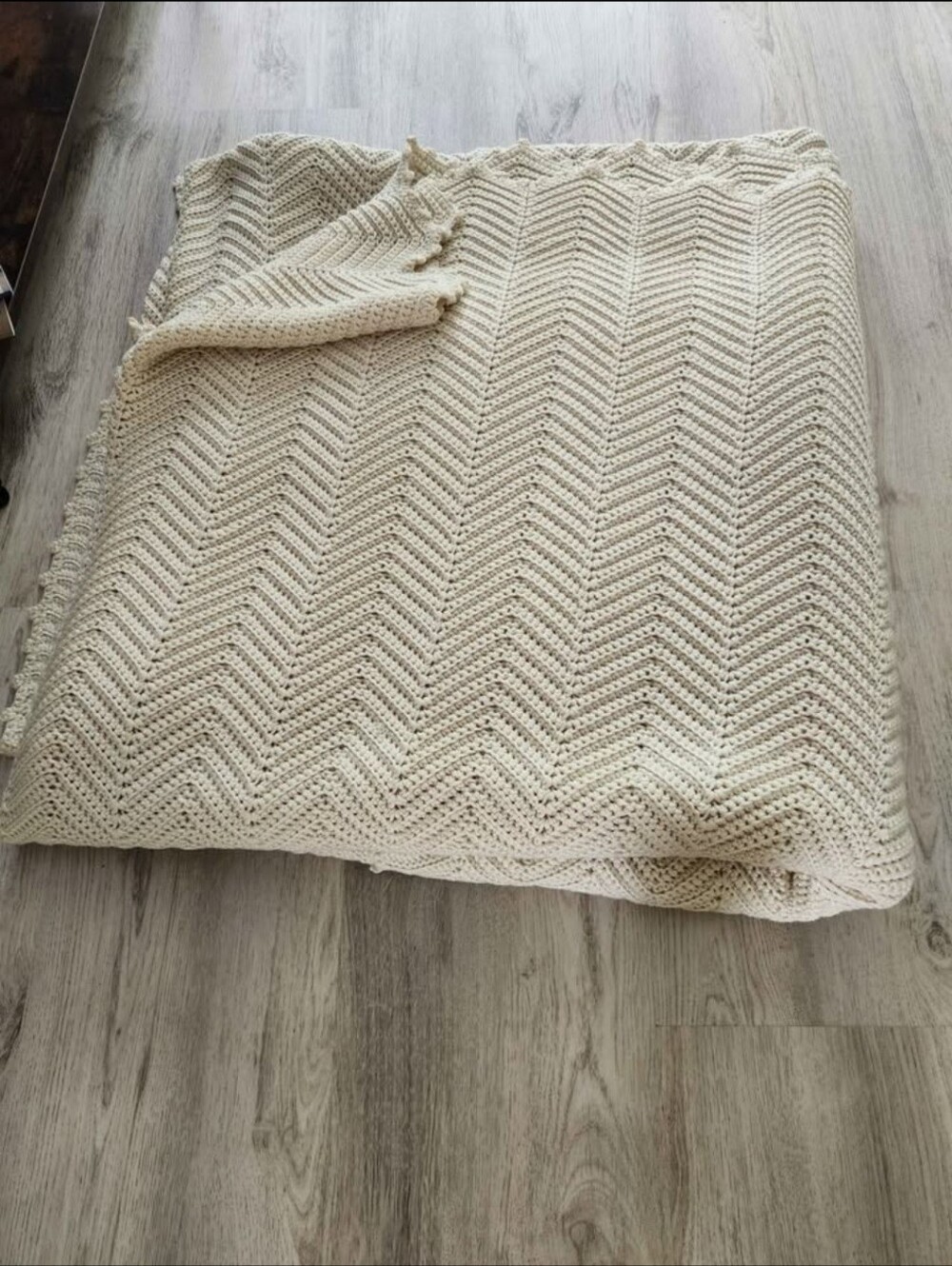 Handmade Cream Chevron Knit Large Blanket
